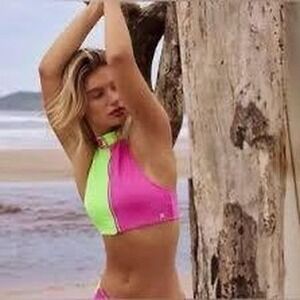 Hurley x Love Shack Fancy pink and green halter top Size M #surf #swimwear